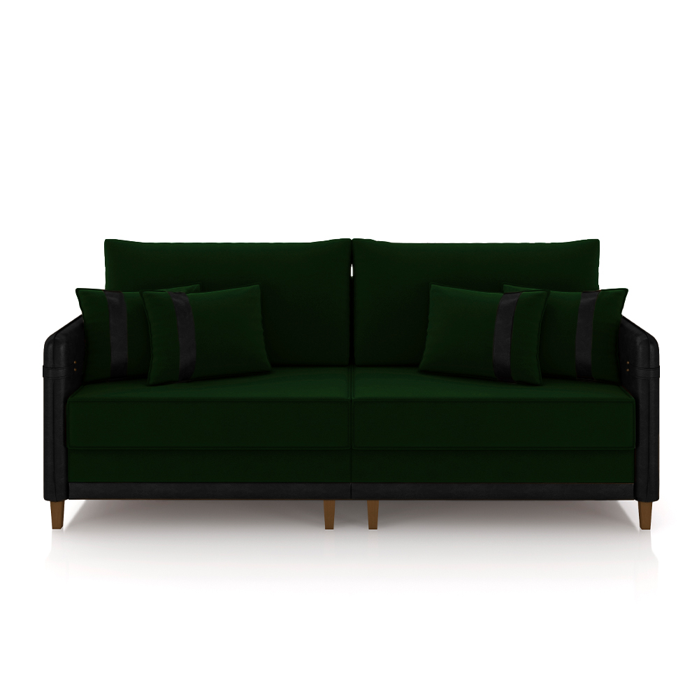 Sofá Living Montecarlo 2 Lugares Bipartido 192cm Pés em Madeira Veludo/PU Verde/Preto G33 - Gran Belo