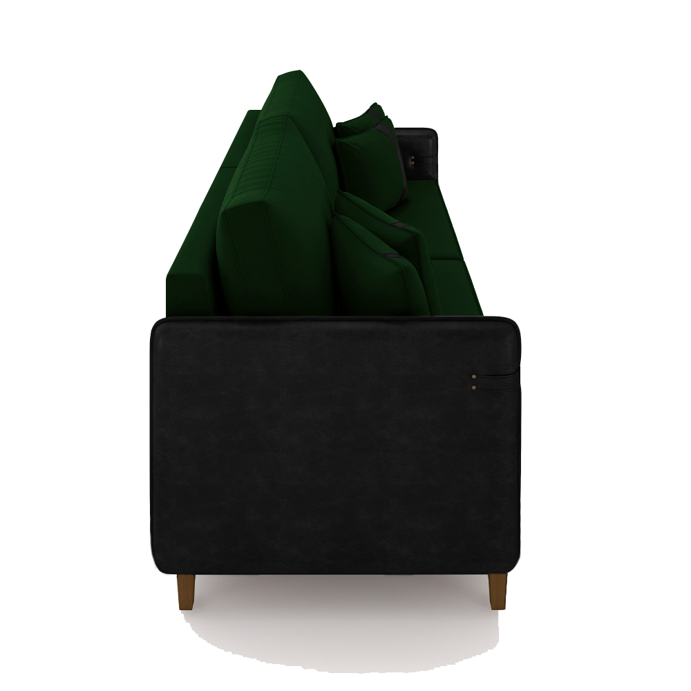 Sofá Living Montecarlo 2 Lugares Bipartido 192cm Pés em Madeira Veludo/PU Verde/Preto G33 - Gran Belo