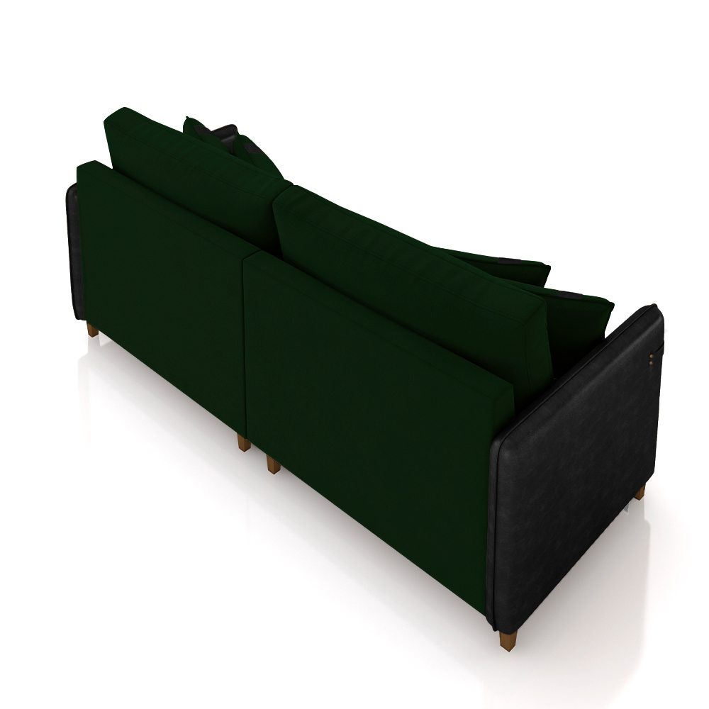 Sofá Living Montecarlo 2 Lugares Bipartido 192cm Pés em Madeira Veludo/PU Verde/Preto G33 - Gran Belo