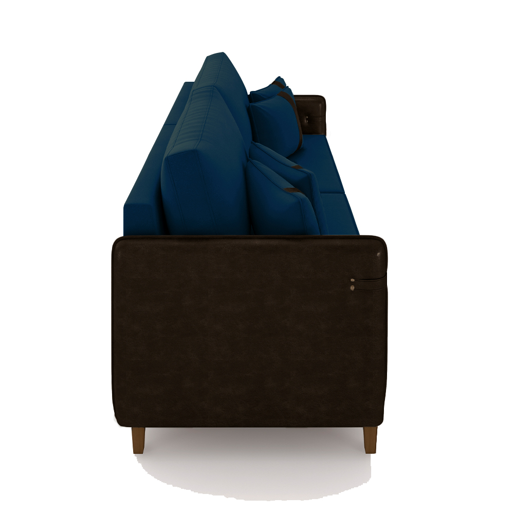 Sofá Living Montecarlo 2 Lugares Bipartido 212cm Pés em Madeira Veludo/PU Azul/Marrom G33 - Gran Belo