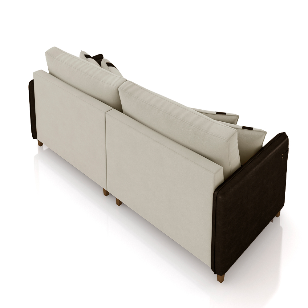 Sofá Living Montecarlo 2 Lugares Bipartido 212cm Pés em Madeira Veludo/PU Bege/Marrom G33 - Gran Belo