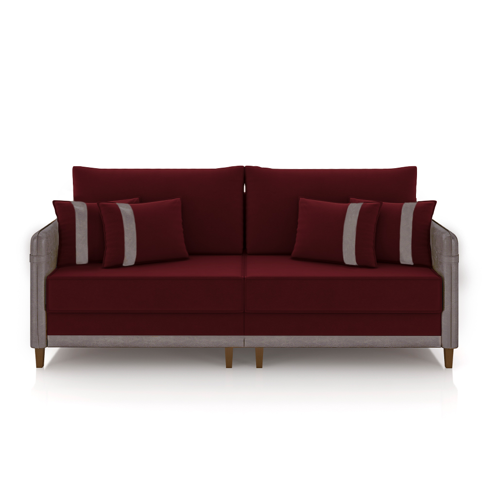Sofá Living Montecarlo 2 Lugares Bipartido 212cm Pés em Madeira Veludo/PU Bordô/Cinza G33 - Gran Belo