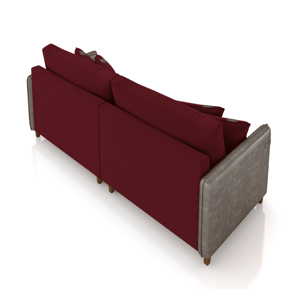 Sofá Living Montecarlo 2 Lugares Bipartido 212cm Pés em Madeira Veludo/PU Bordô/Cinza G33 - Gran Belo