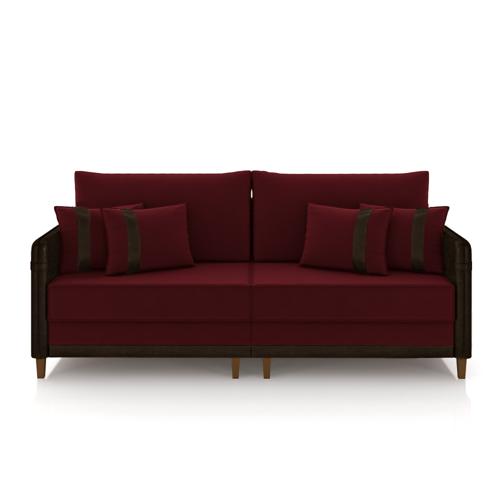 Sofá Living Montecarlo 2 Lugares Bipartido 212cm Pés em Madeira Veludo/PU Bordô/Marrom G33 - Gran Belo
