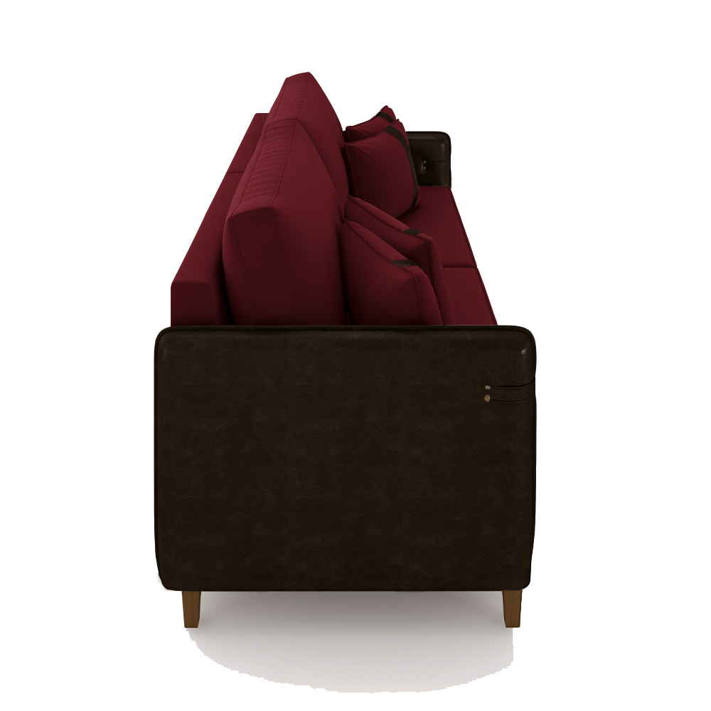 Sofá Living Montecarlo 2 Lugares Bipartido 212cm Pés em Madeira Veludo/PU Bordô/Marrom G33 - Gran Belo