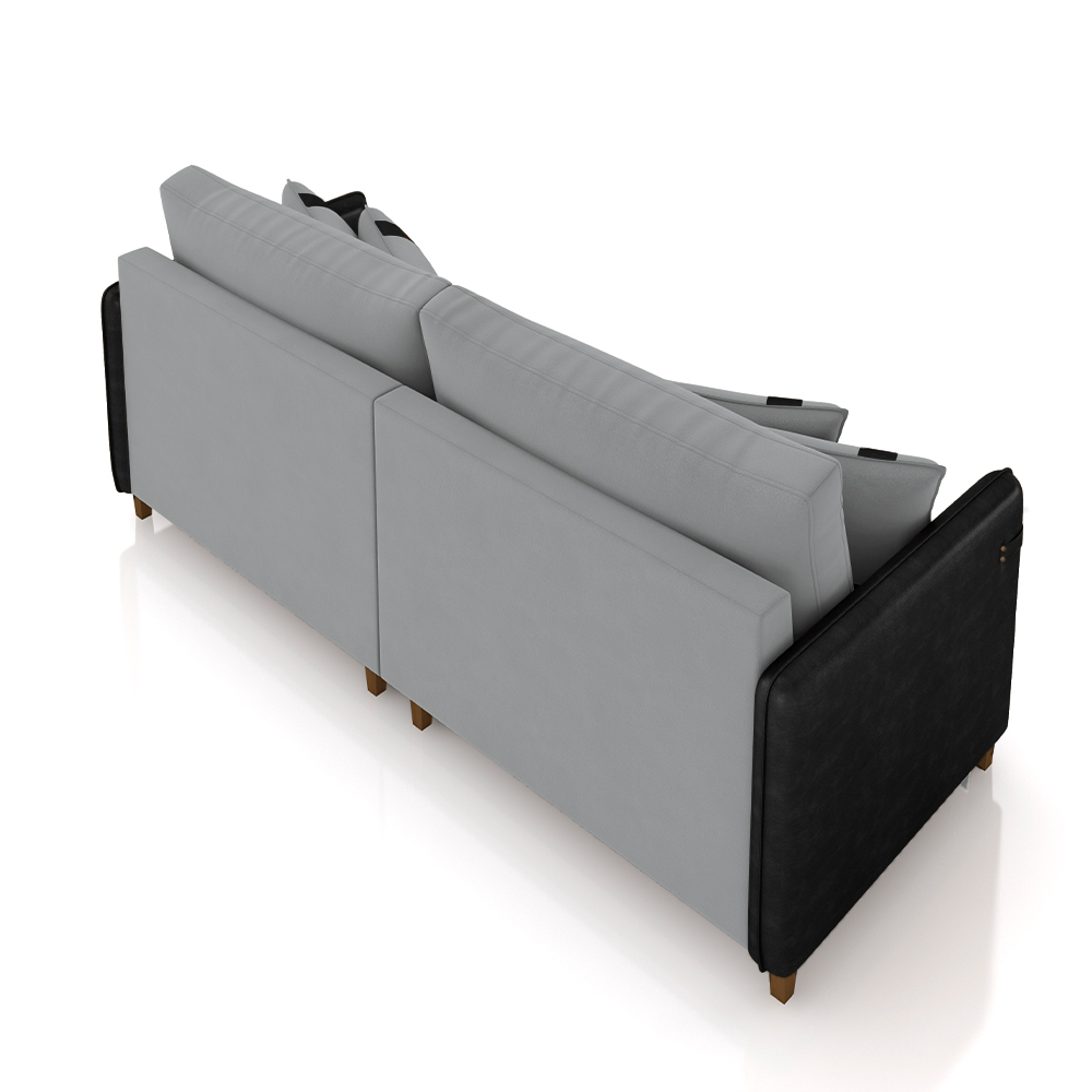 Sofá Living Montecarlo 2 Lugares Bipartido 212cm Pés em Madeira Veludo/PU Cinza/Preto G33 - Gran Belo