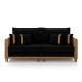 Sofá Living Montecarlo 2 Lugares Bipartido 212cm Pés em Madeira Veludo/PU Preto/Caramelo G33 - Gran Belo