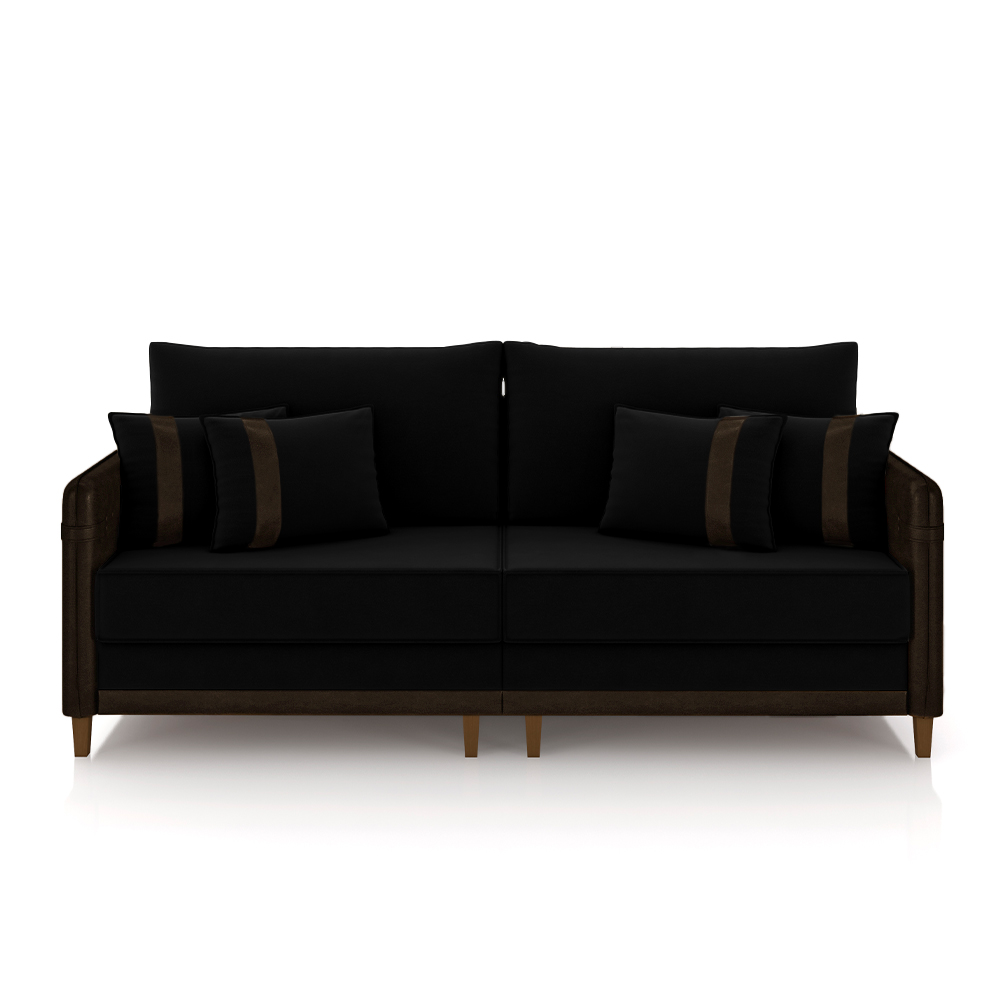 Sofá Living Montecarlo 2 Lugares Bipartido 212cm Pés em Madeira Veludo/PU Preto/Marrom G33 - Gran Belo