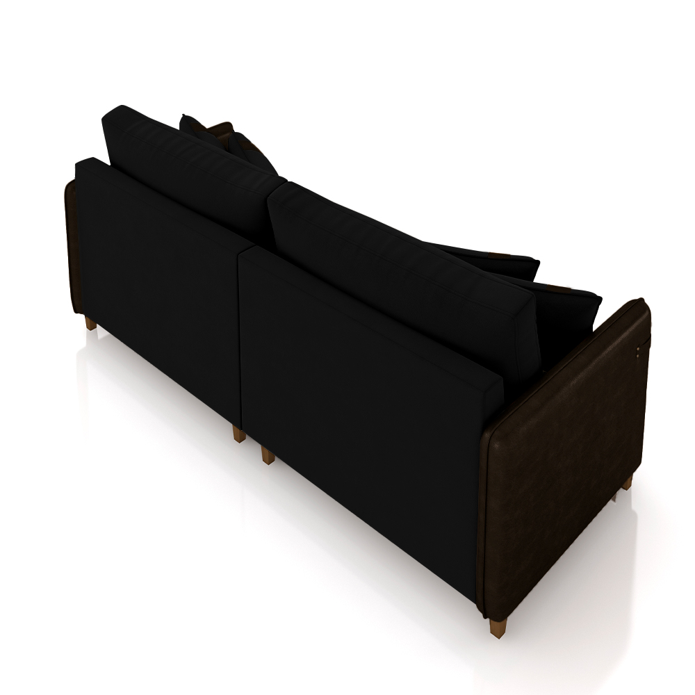 Sofá Living Montecarlo 2 Lugares Bipartido 212cm Pés em Madeira Veludo/PU Preto/Marrom G33 - Gran Belo