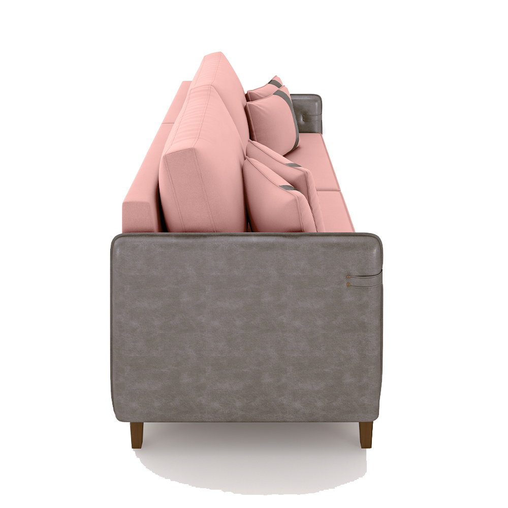 Sofá Living Montecarlo 2 Lugares Bipartido 212cm Pés em Madeira Veludo/PU Rosê/Cinza G33 - Gran Belo