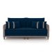 Sofá Living Montecarlo 3 Lugares Bipartido 232cm Pés em Madeira Veludo/PU Azul/Cinza G33 - Gran Belo