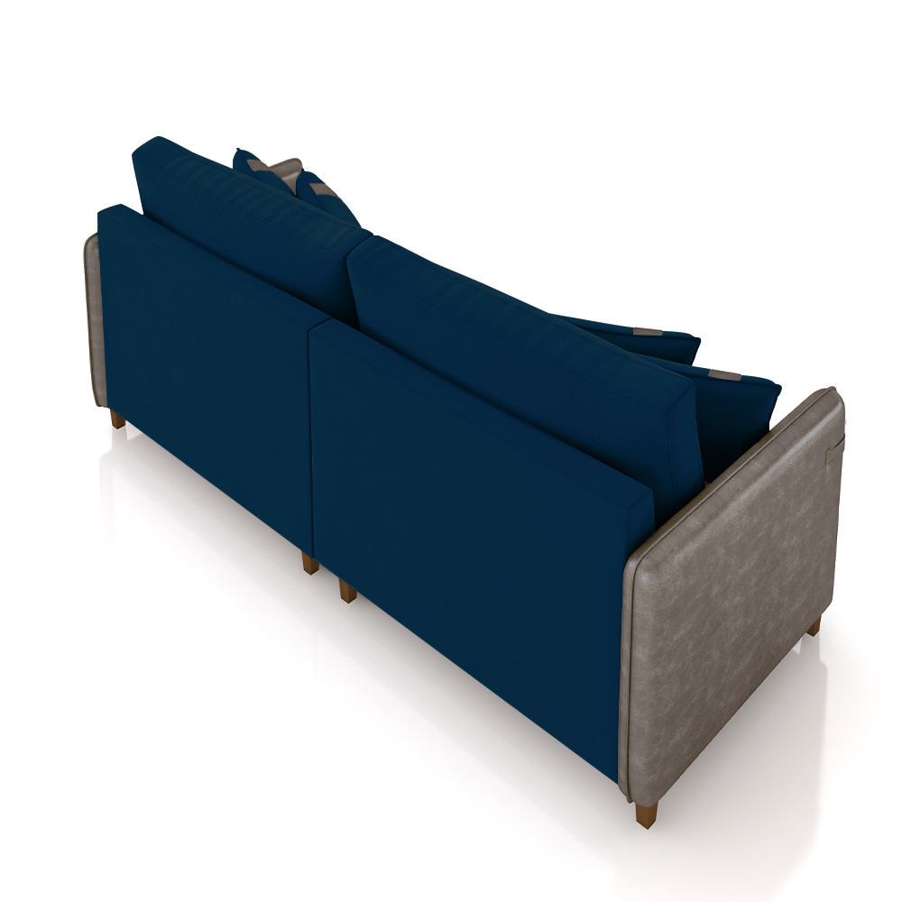 Sofá Living Montecarlo 3 Lugares Bipartido 232cm Pés em Madeira Veludo/PU Azul/Cinza G33 - Gran Belo