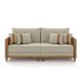 Sofá Living Montecarlo 3 Lugares Bipartido 232cm Pés em Madeira Veludo/PU Bege/Caramelo G33 - Gran Belo