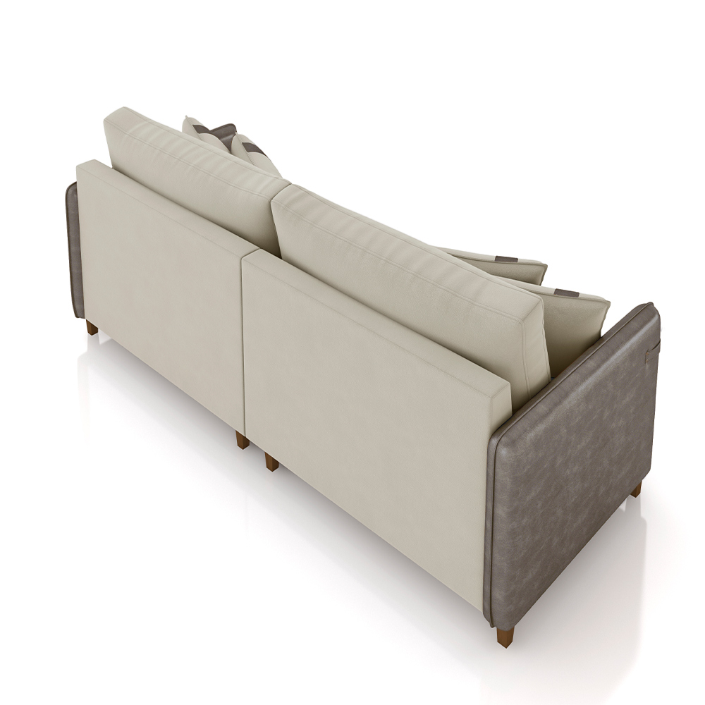 Sofá Living Montecarlo 3 Lugares Bipartido 232cm Pés em Madeira Veludo/PU Bege/Cinza G33 - Gran Belo