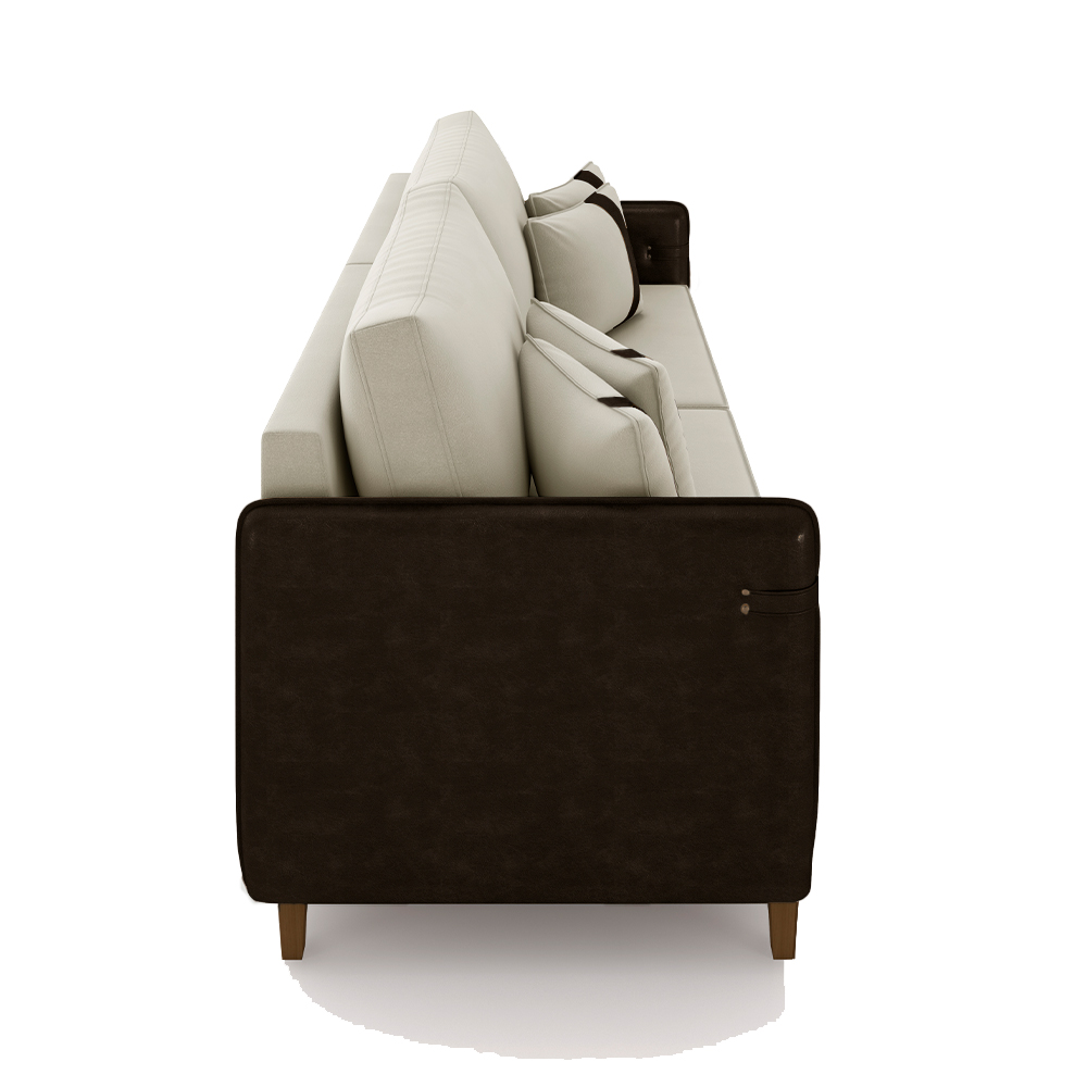 Sofá Living Montecarlo 3 Lugares Bipartido 232cm Pés em Madeira Veludo/PU Bege/Marrom G33 - Gran Belo
