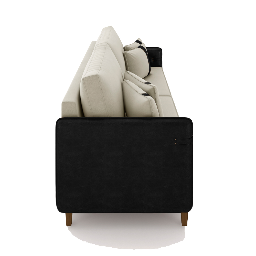 Sofá Living Montecarlo 3 Lugares Bipartido 232cm Pés em Madeira Veludo/PU Bege/Preto G33 - Gran Belo