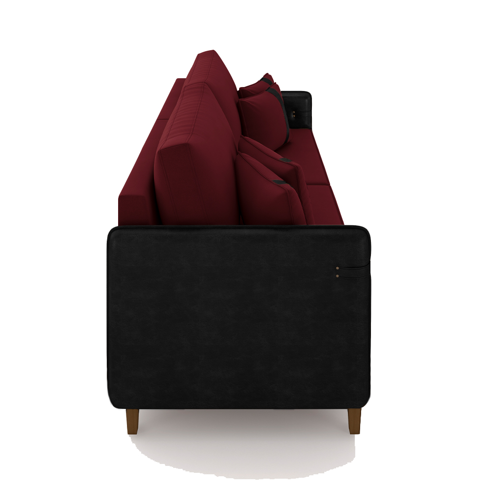 Sofá Living Montecarlo 3 Lugares Bipartido 232cm Pés em Madeira Veludo/PU Bordô/Preto G33 - Gran Belo