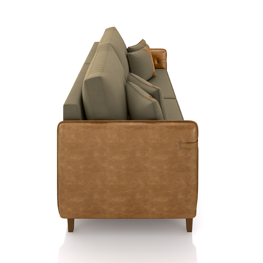 Sofá Living Montecarlo 3 Lugares Bipartido 232cm Pés em Madeira Veludo/PU Castor/Caramelo G33 - Gran Belo