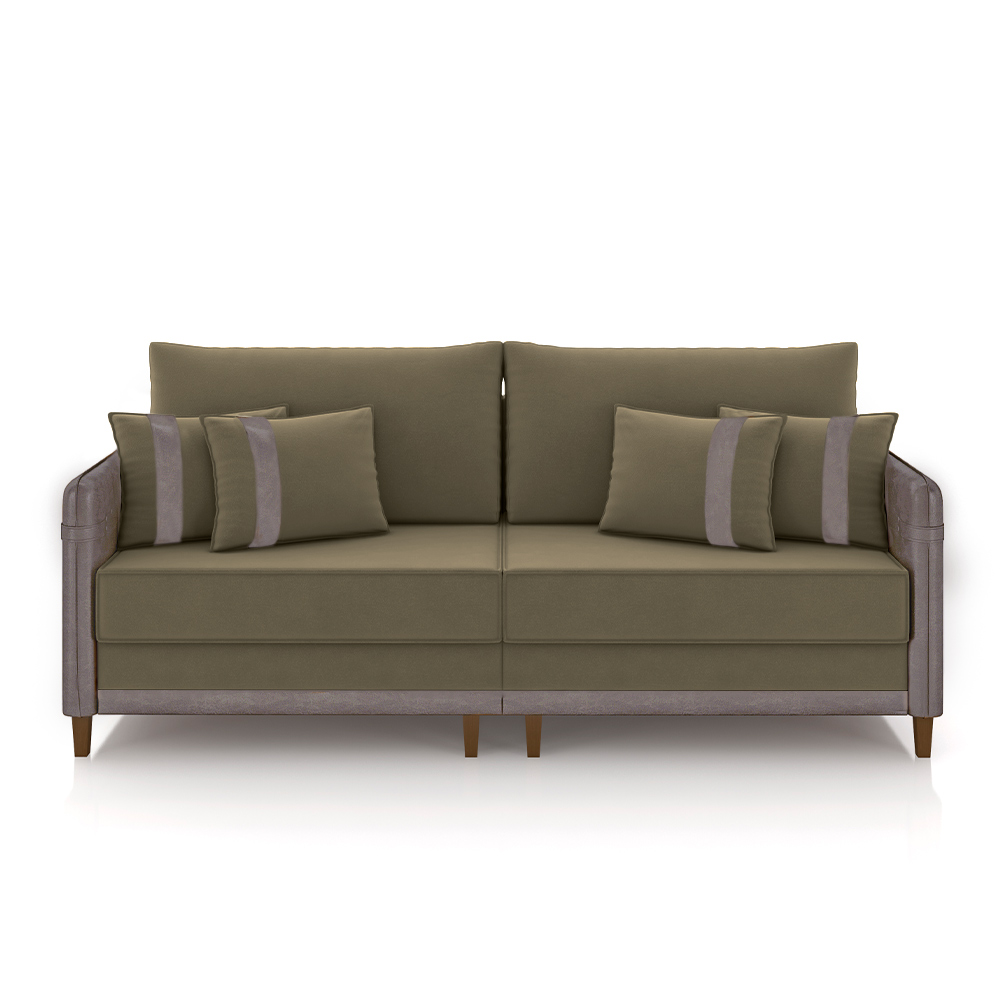 Sofá Living Montecarlo 3 Lugares Bipartido 232cm Pés em Madeira Veludo/PU Castor/Cinza G33 - Gran Belo