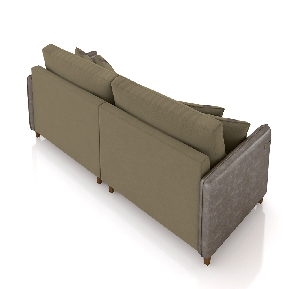 Sofá Living Montecarlo 3 Lugares Bipartido 232cm Pés em Madeira Veludo/PU Castor/Cinza G33 - Gran Belo