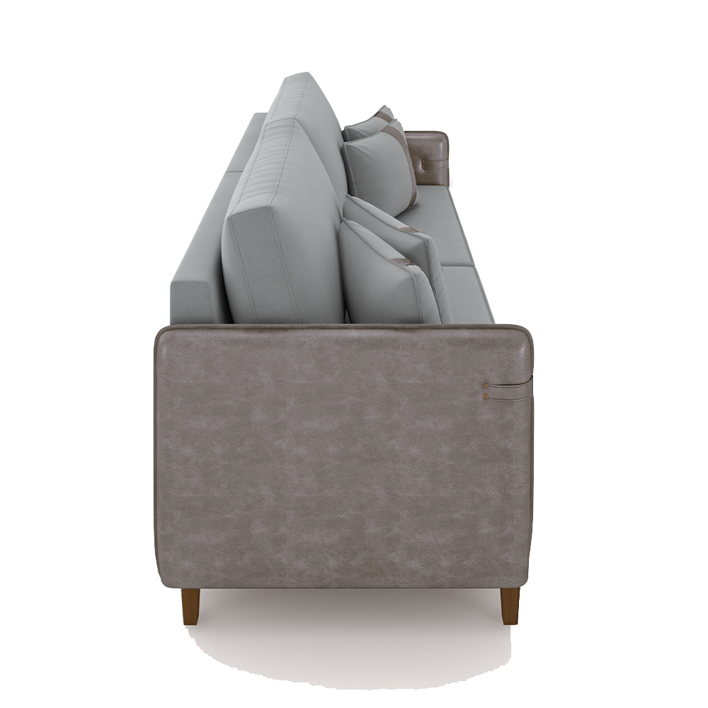 Sofá Living Montecarlo 3 Lugares Bipartido 232cm Pés em Madeira Veludo/PU Cinza G33 - Gran Belo