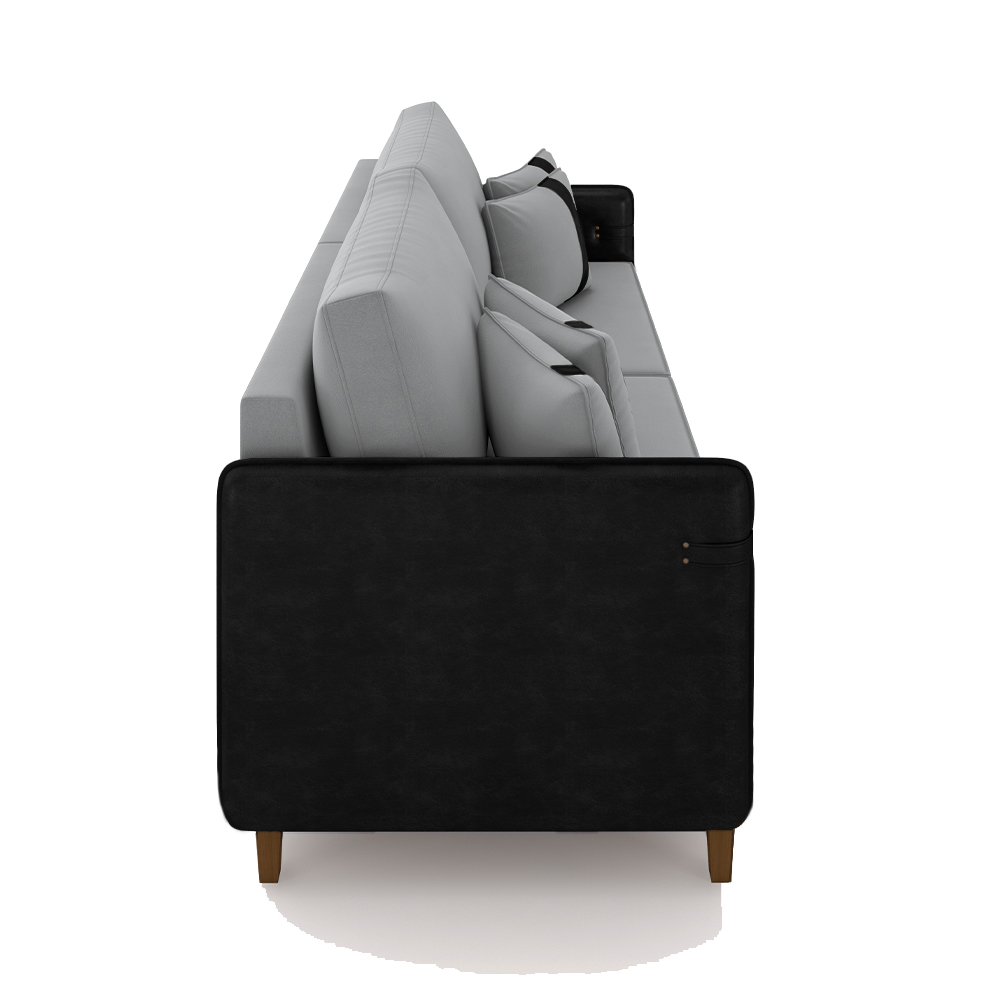 Sofá Living Montecarlo 3 Lugares Bipartido 232cm Pés em Madeira Veludo/PU Cinza/Preto G33 - Gran Belo
