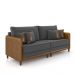 Sofá Living Montecarlo 3 Lugares Bipartido 232cm Pés em Madeira Veludo/PU Grafite/Caramelo G33 - Gran Belo