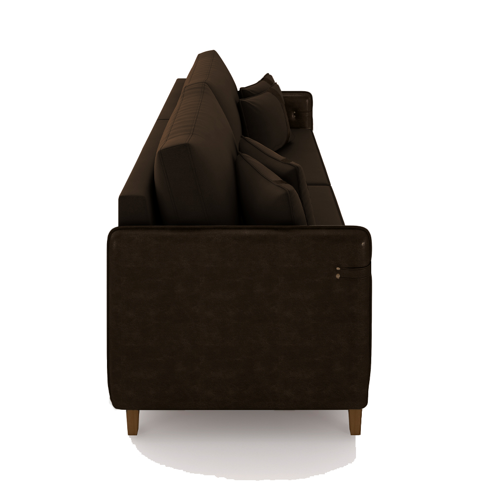 Sofá Living Montecarlo 3 Lugares Bipartido 232cm Pés em Madeira Veludo/PU Marrom G33 - Gran Belo