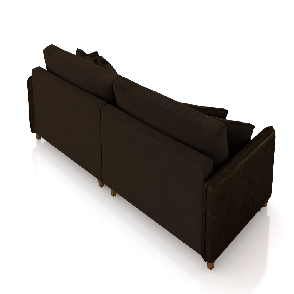 Sofá Living Montecarlo 3 Lugares Bipartido 232cm Pés em Madeira Veludo/PU Marrom G33 - Gran Belo