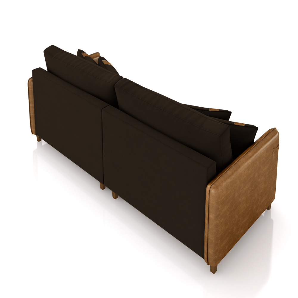 Sofá Living Montecarlo 3 Lugares Bipartido 232cm Pés em Madeira Veludo/PU Marrom/Caramelo G33 - Gran Belo