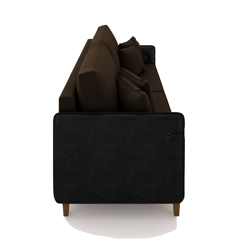 Sofá Living Montecarlo 3 Lugares Bipartido 232cm Pés em Madeira Veludo/PU Marrom/Preto G33 - Gran Belo