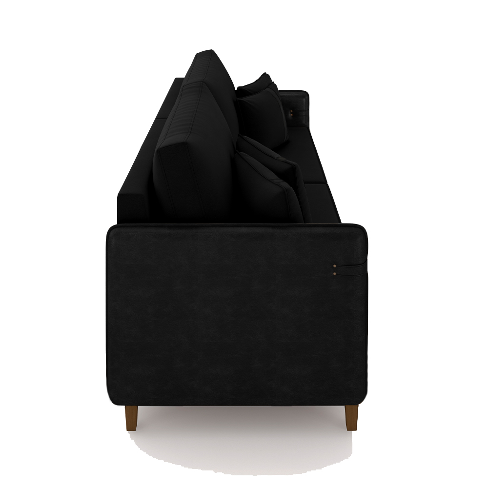 Sofá Living Montecarlo 3 Lugares Bipartido 232cm Pés em Madeira Veludo/PU Preto G33 - Gran Belo