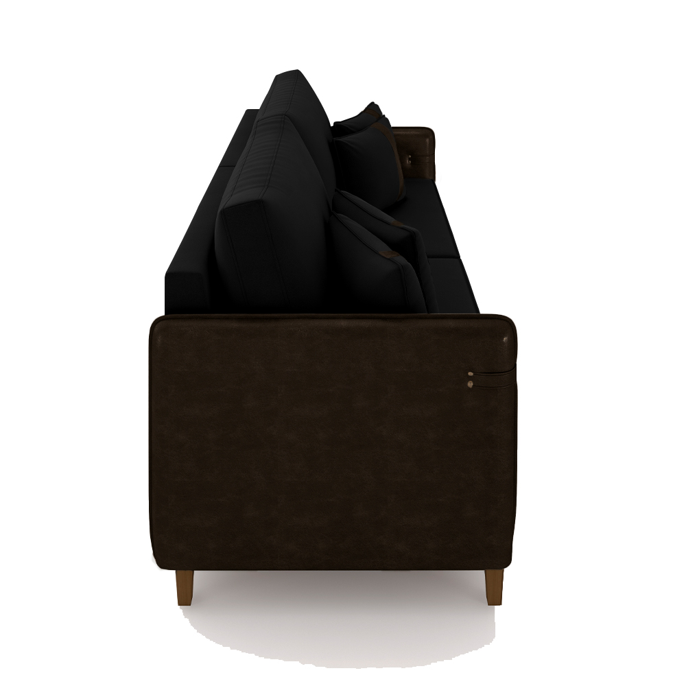 Sofá Living Montecarlo 3 Lugares Bipartido 232cm Pés em Madeira Veludo/PU Preto/Marrom G33 - Gran Belo