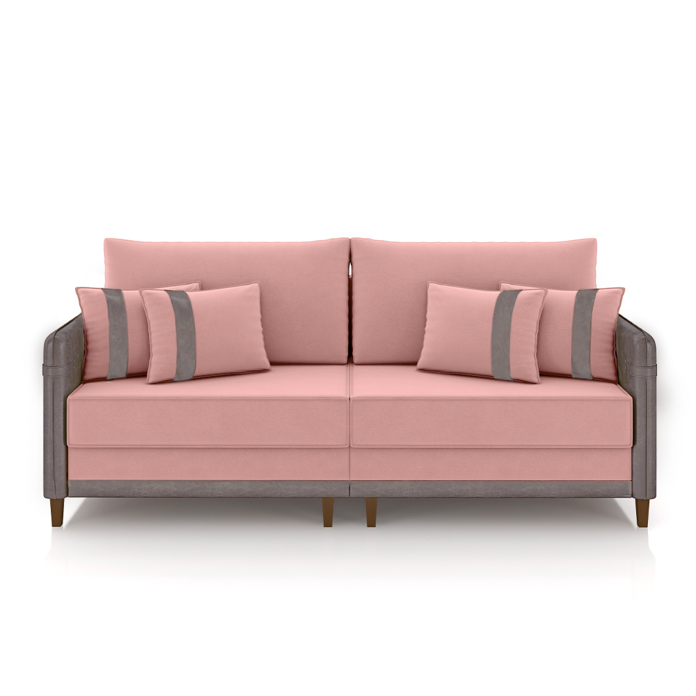 Sofá Living Montecarlo 3 Lugares Bipartido 232cm Pés em Madeira Veludo/PU Rosê/Cinza G33 - Gran Belo
