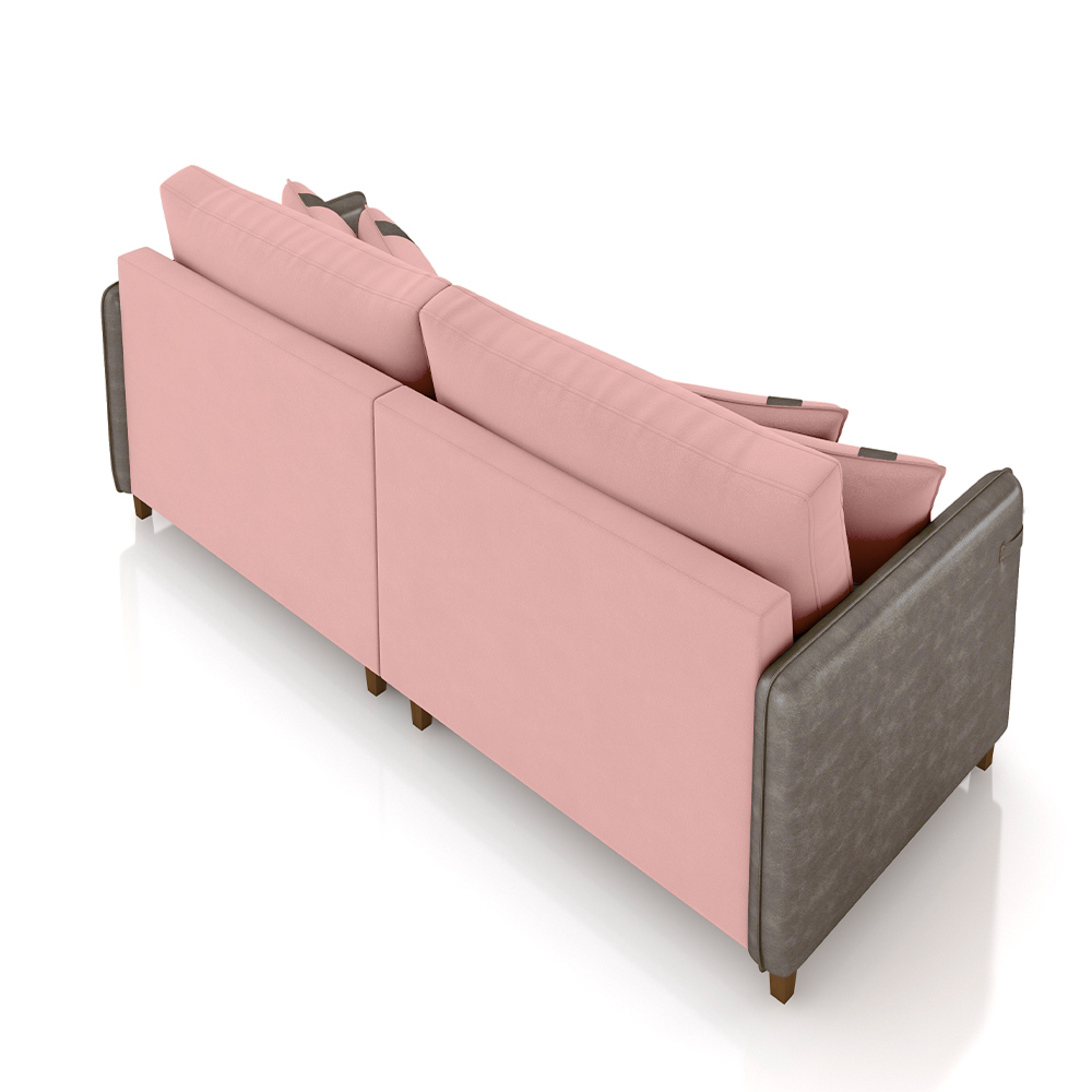 Sofá Living Montecarlo 3 Lugares Bipartido 232cm Pés em Madeira Veludo/PU Rosê/Cinza G33 - Gran Belo