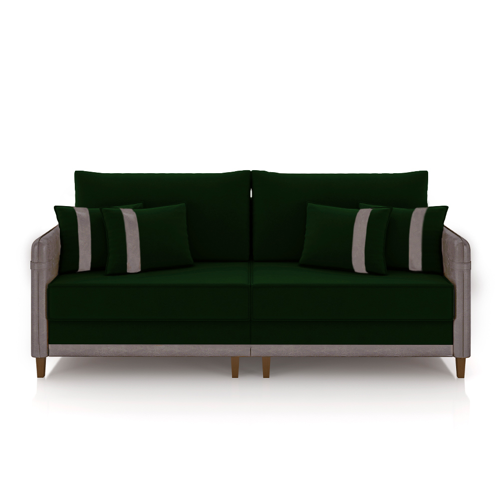 Sofá Living Montecarlo 3 Lugares Bipartido 232cm Pés em Madeira Veludo/PU Verde/Cinza G33 - Gran Belo
