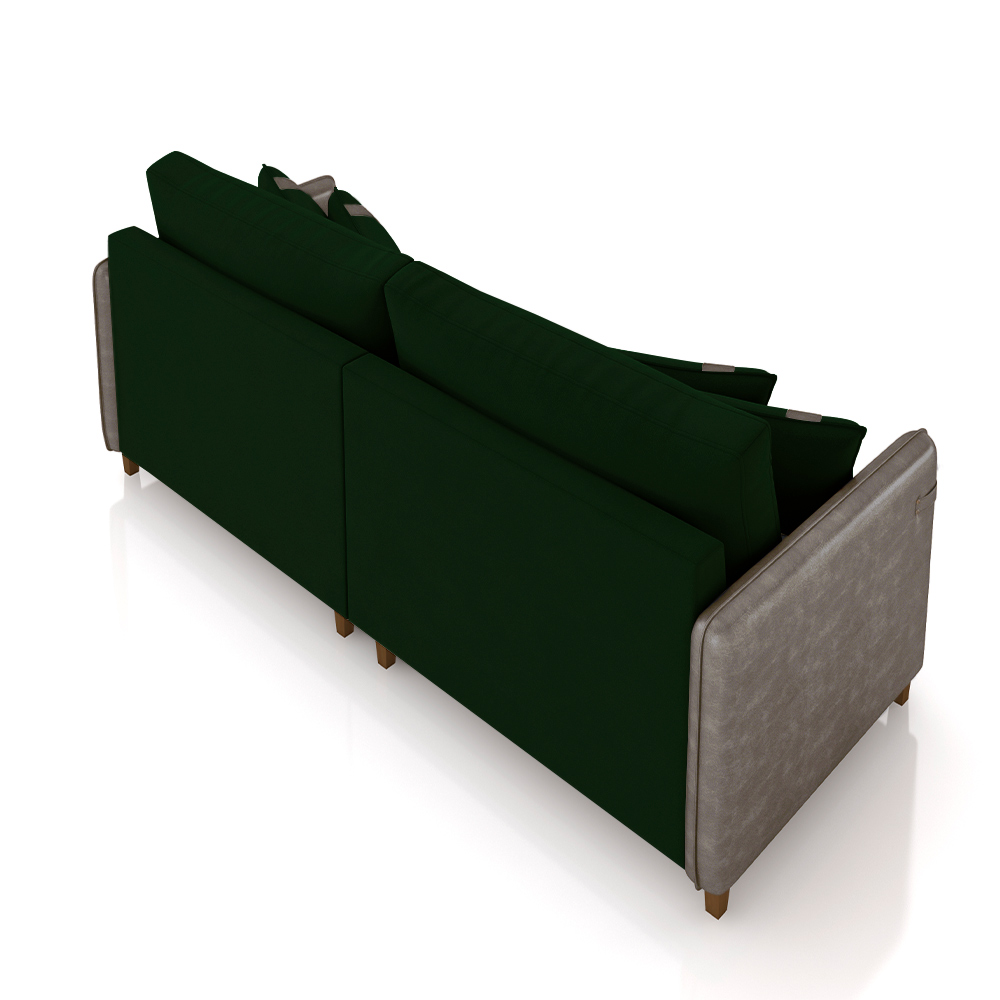 Sofá Living Montecarlo 3 Lugares Bipartido 232cm Pés em Madeira Veludo/PU Verde/Cinza G33 - Gran Belo