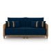 Sofá Living Montecarlo 3 Lugares Bipartido 252cm Pés em Madeira Veludo/PU Azul/Caramelo G33 - Gran Belo