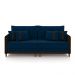 Sofá Living Montecarlo 3 Lugares Bipartido 252cm Pés em Madeira Veludo/PU Azul/Marrom G33 - Gran Belo
