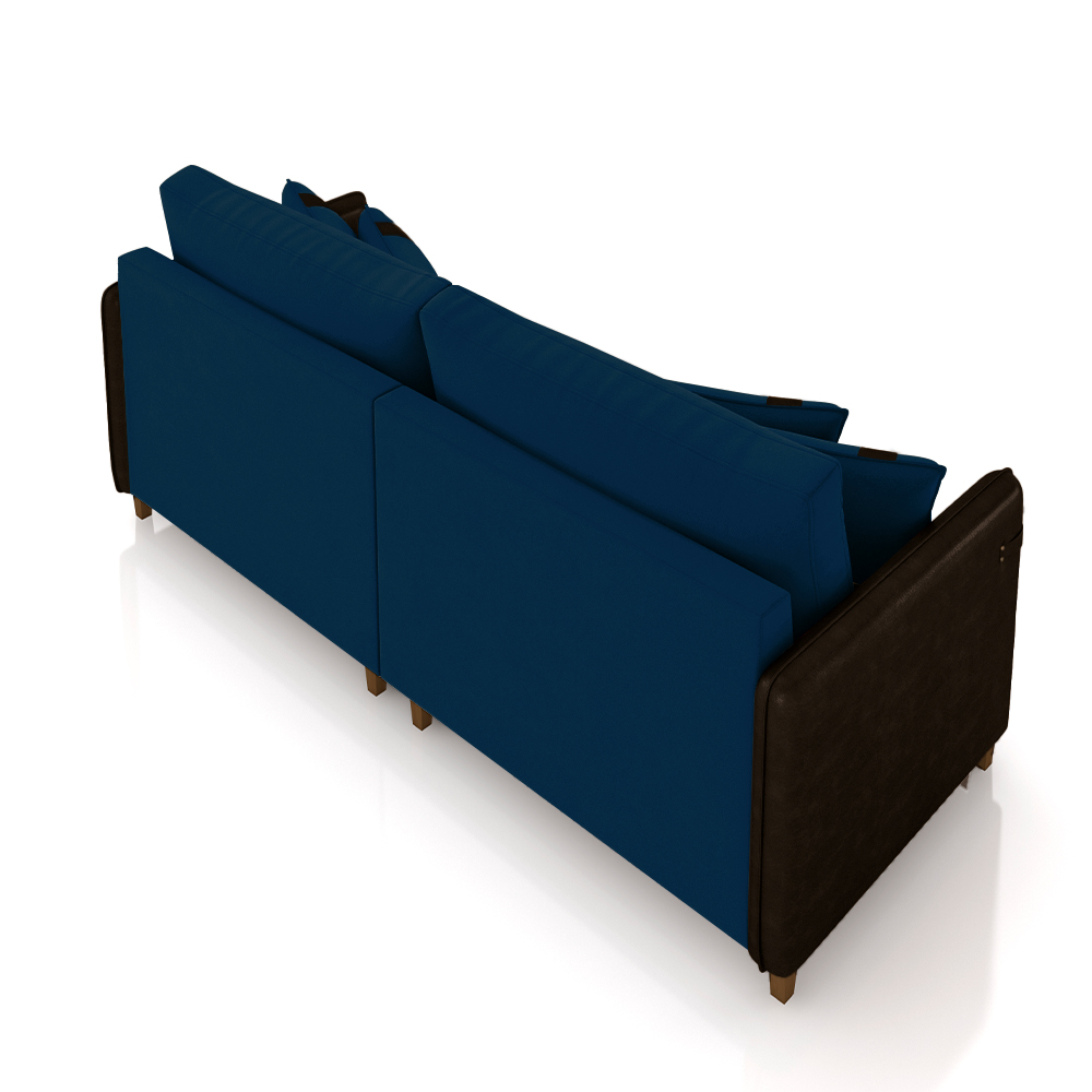 Sofá Living Montecarlo 3 Lugares Bipartido 252cm Pés em Madeira Veludo/PU Azul/Marrom G33 - Gran Belo