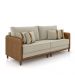 Sofá Living Montecarlo 3 Lugares Bipartido 252cm Pés em Madeira Veludo/PU Bege/Caramelo G33 - Gran Belo