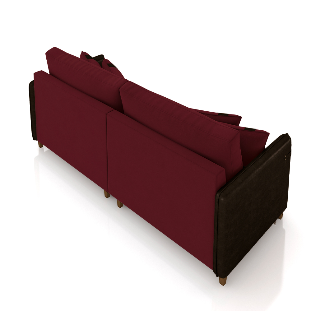 Sofá Living Montecarlo 3 Lugares Bipartido 252cm Pés em Madeira Veludo/PU Bordô/Marrom G33 - Gran Belo