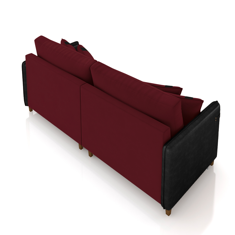 Sofá Living Montecarlo 3 Lugares Bipartido 252cm Pés em Madeira Veludo/PU Bordô/Preto G33 - Gran Belo