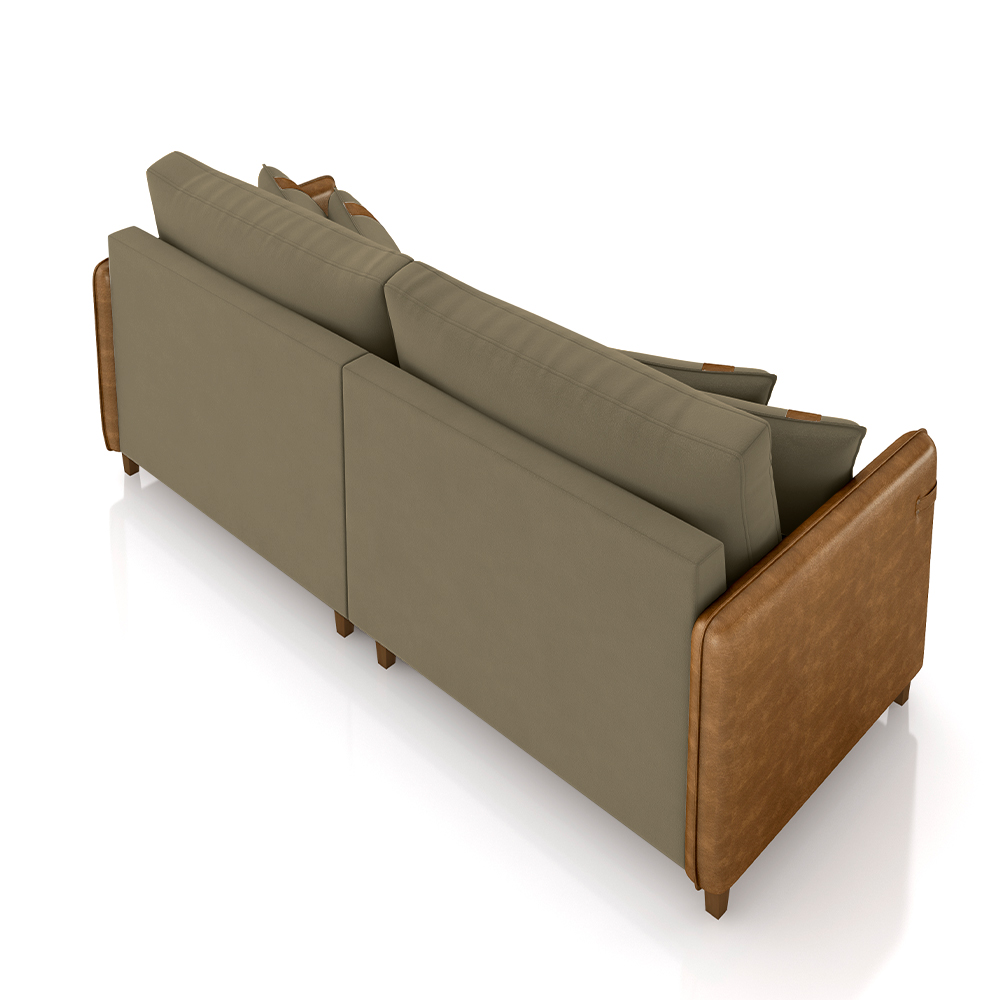 Sofá Living Montecarlo 3 Lugares Bipartido 252cm Pés em Madeira Veludo/PU Castor/Caramelo G33 - Gran Belo