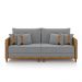 Sofá Living Montecarlo 3 Lugares Bipartido 252cm Pés em Madeira Veludo/PU Cinza/Caramelo G33 - Gran Belo