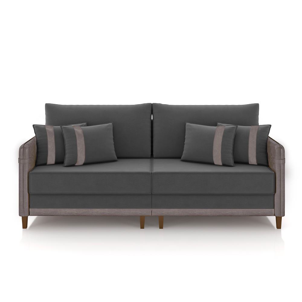 Sofá Living Montecarlo 3 Lugares Bipartido 252cm Pés em Madeira Veludo/PU Grafite/Cinza G33 - Gran Belo