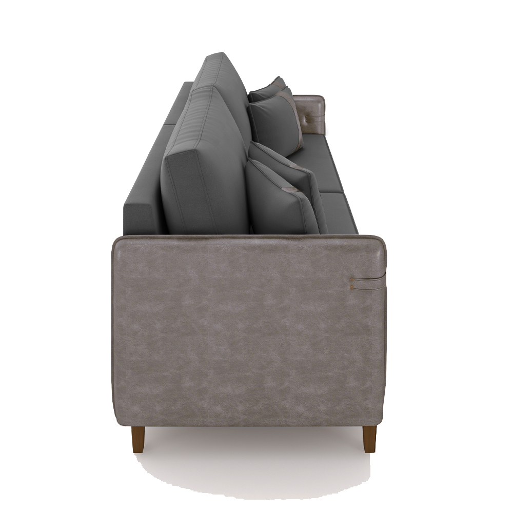 Sofá Living Montecarlo 3 Lugares Bipartido 252cm Pés em Madeira Veludo/PU Grafite/Cinza G33 - Gran Belo