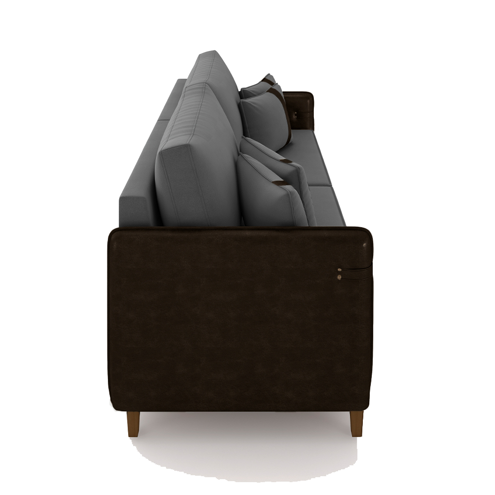 Sofá Living Montecarlo 3 Lugares Bipartido 252cm Pés em Madeira Veludo/PU Grafite/Marrom G33 - Gran Belo