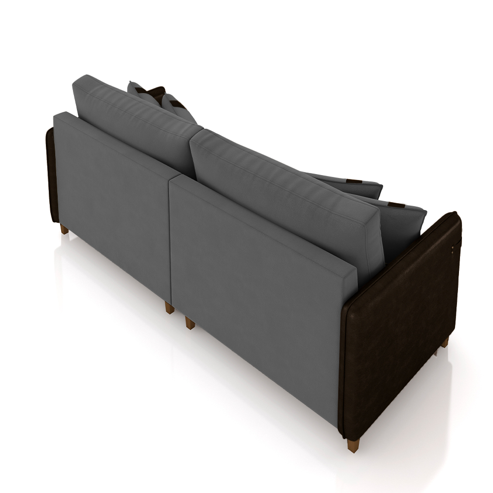 Sofá Living Montecarlo 3 Lugares Bipartido 252cm Pés em Madeira Veludo/PU Grafite/Marrom G33 - Gran Belo