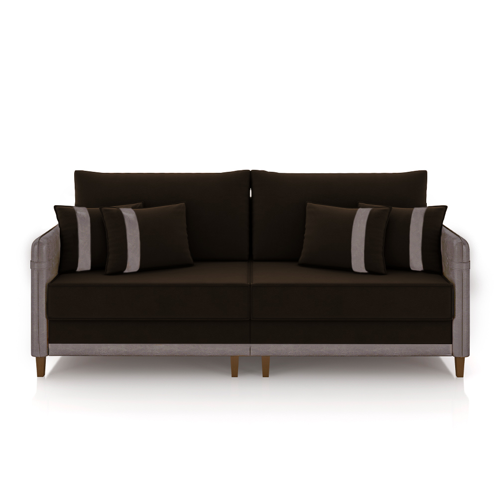 Sofá Living Montecarlo 3 Lugares Bipartido 252cm Pés em Madeira Veludo/PU Marrom/Cinza G33 - Gran Belo